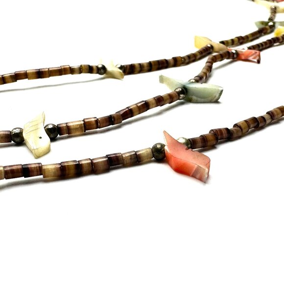 Zuni Three-Strand Bird Fetish Necklace — Shell/Abalone & Sterling Silver  — EUC - Picture 4 of 9